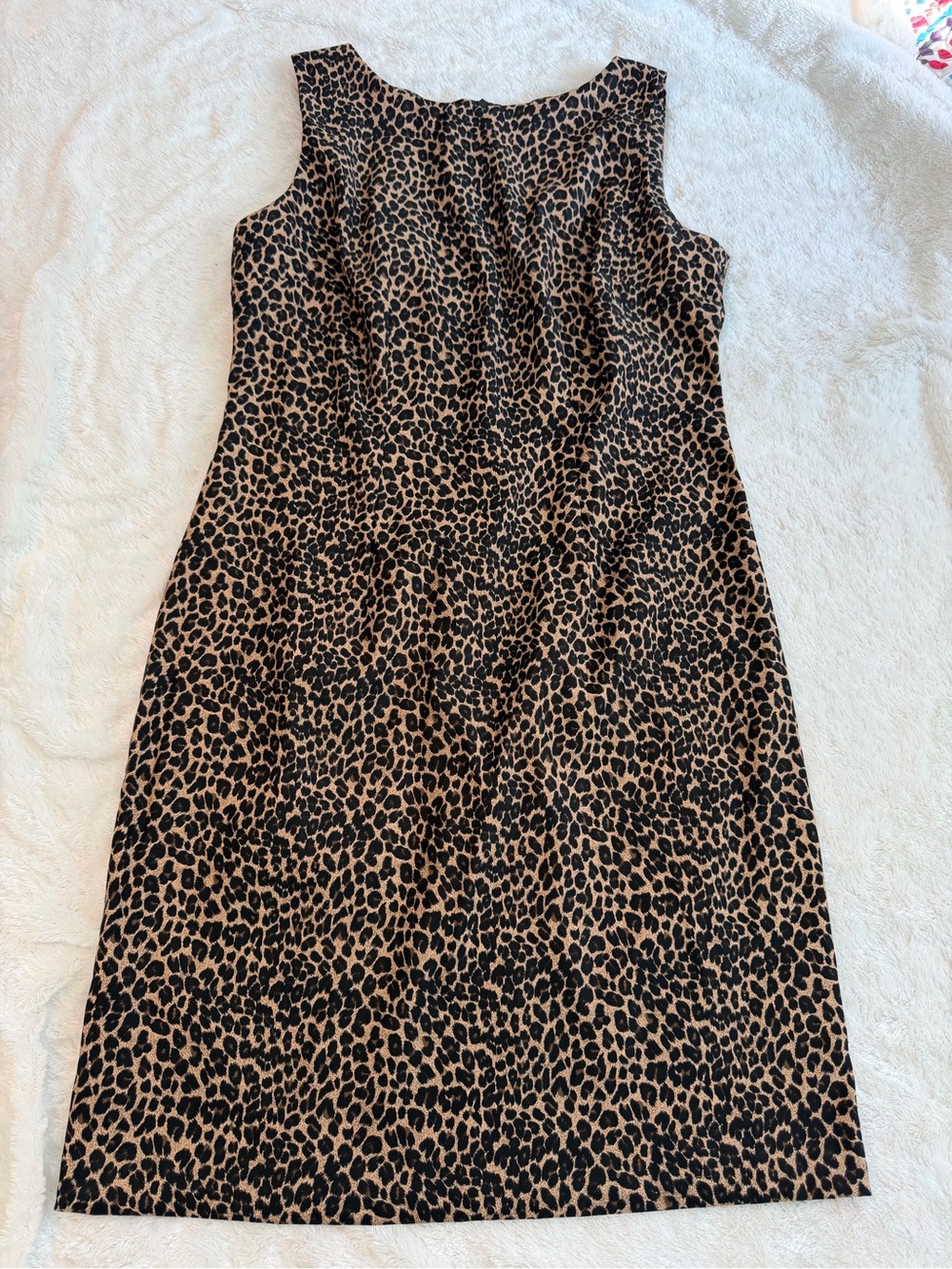 Sleeveless Leopard-Print Shift Dress in Tan and Black